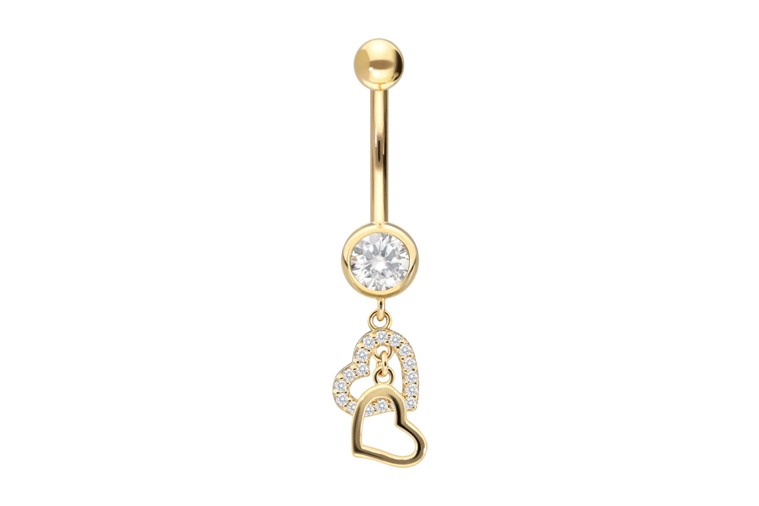 18 Karat Gold Bananabell Piercing MOISSANITE + 2 HERZEN